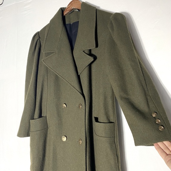 Vintage Collection Elegante Thunderbird Bay Army Green Wool Overcoat Long Coat 6 - Picture 6 of 13